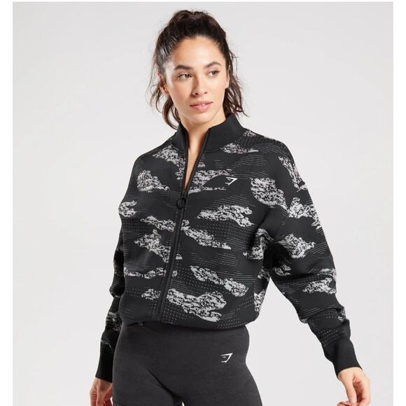 Gymshark Full Zip Track Jacket Adapt Camo Size Women’s Size S Black Workout - Picture 1 of 10